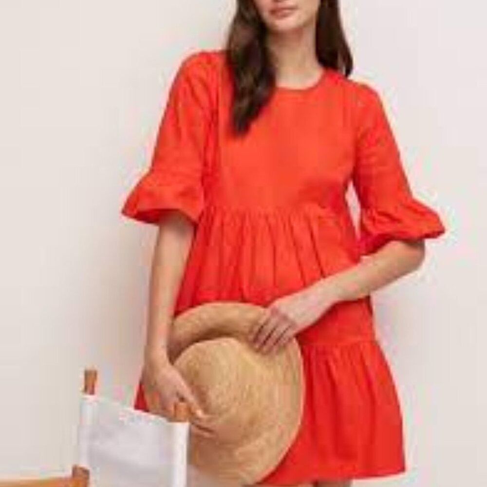 Ever New Matilda Cotton Smock Dress Short sleeve round neck  tiered skirt sz 12